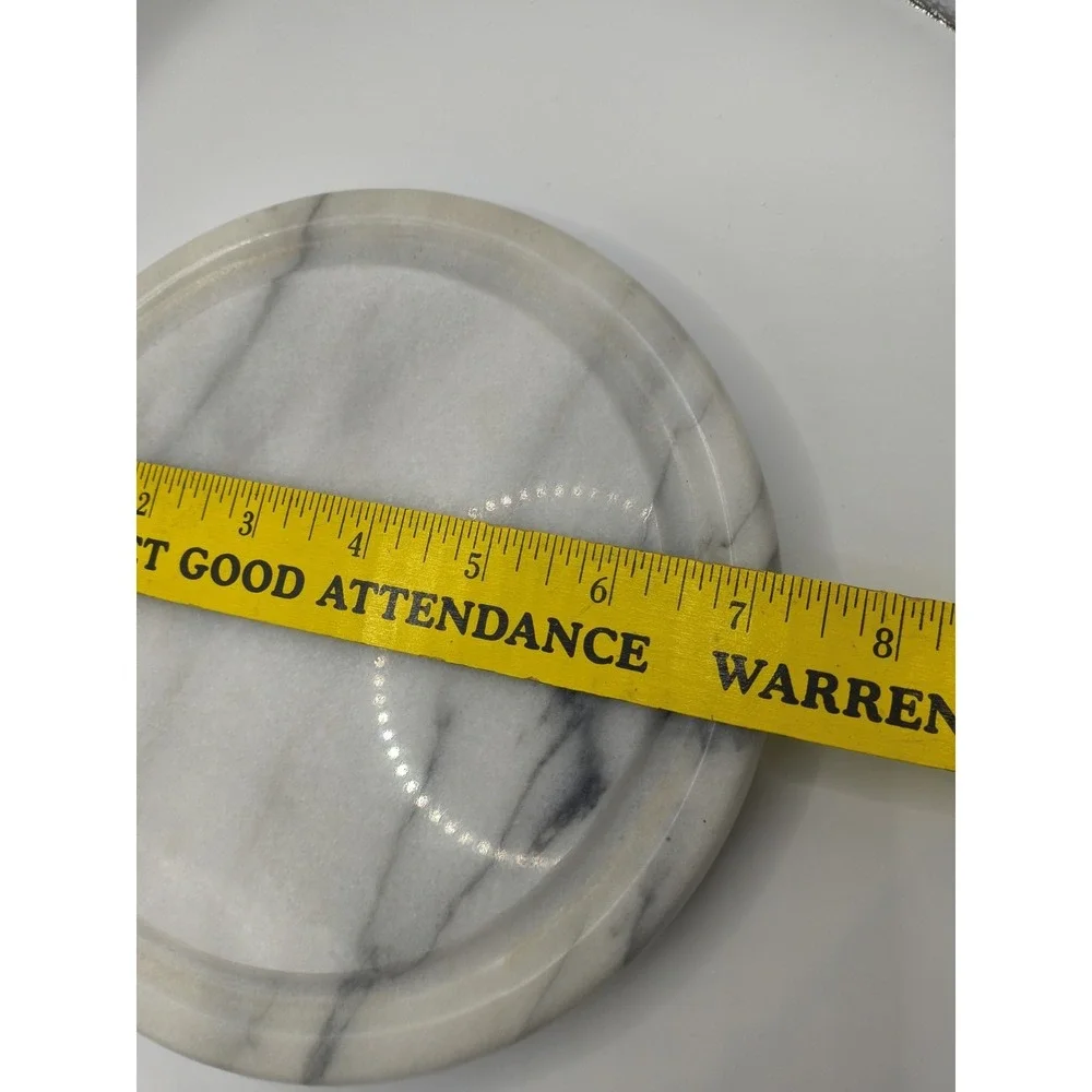 Vintage 80s Round White Marble Cheese Board 7.5